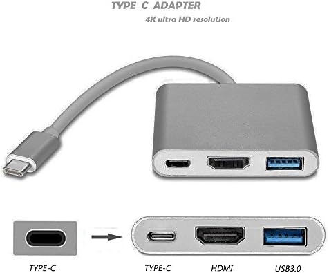 USB C to HDMI 3-in-1 Adapter Digital AV Multiport Adapte USB 3.1 Type C With USB 3.0 Port and USB-C Recharging Portcable Aluminum Housing Supports 4K for Macbook,Chromebook,Pixel Dell USB-C Devices