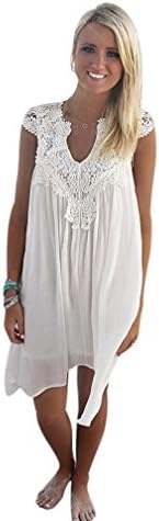 Sleeveless Dress,kaifongfu Women Boho Sleeveless Womens Loose Summer Beach Lace Dress (M, White)
