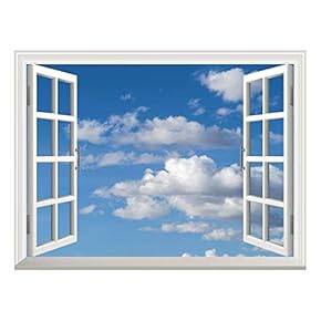 Removable Wall Sticker/Wall Mural - Blue Sky with White Clouds | Creative Window View Home Decor/Wall Decor - 24"x32"
