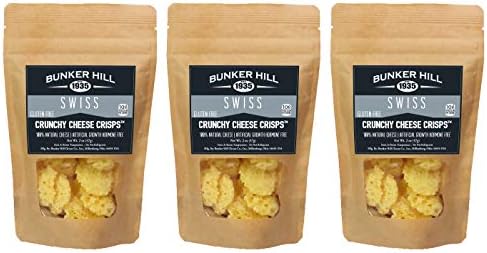 Bunker Hill Crunchy Cheese Crisps 100% Cheese High Protein, Gluten Free, Low Carb, Keto Snacks 2 Ounce Bag (Swiss, 3 Pack)