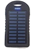 5,000mAh Portable Solar Power Bank Charger, Battery Pack, 2 USB Port, Water Resistant, Phone Cable, External Battery Backup +led Flash light, Works with any cell phone, Smart phone Tablet, laptop