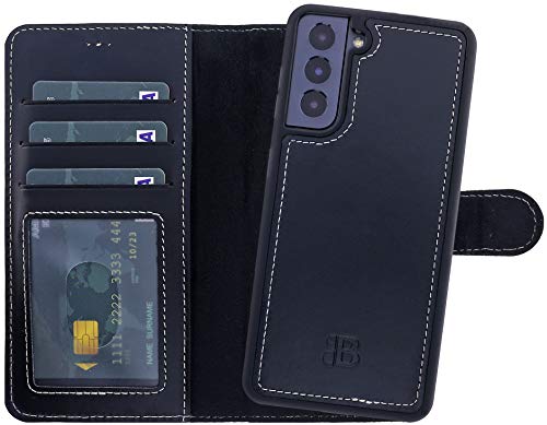 Burkley para Funda Samsung Galaxy S21+ con Soporte Tarjetas y Soporte de pie - Funda de Cuero Vintage - Cartera Protectora para teléfono RFID/NFC con Estuche Trasero Desmontable - Negro