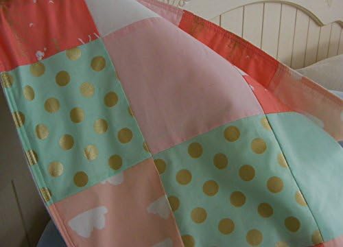 Patchwork Woodland Coral MInt Metallic Gold Prints Baby Blanket