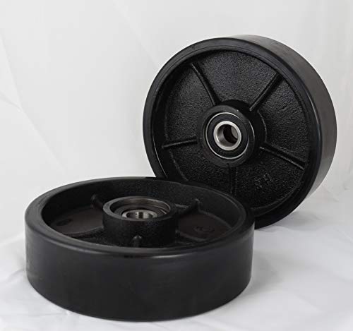 Pallet Jack/Truck Steering Wheels Set (2 pcs) 7" x 2" with Bearings ID 20mm Poly Tread Black - Thumbnail 4