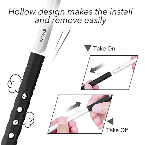 Silicone Case for Apple Pencil 2nd Generation Holder Sleeve Skin Pocket Cover Accessories Kit for iPad Pro 11 12.9 inch 2018, Soft Grip Pouch Cap Holder and 2 Protective Nib Covers (Black)