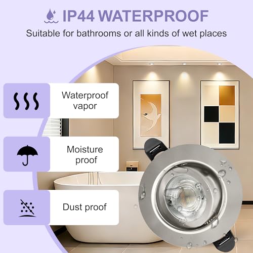 Aulaiyi LED Recessed Spotlight 230 V Dimmable 68 mm 5.5 W IP44 LED Spotlights Ultra Flat Ceiling Spotlights 45° Swivelling Recessed Lights 3000 K / 4000 K / 6000 K Spotlights Ceiling Light for