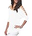 Women's Casual Loose Hollowed Out Shoulder Three Quarter Sleeve Shirts,L,White