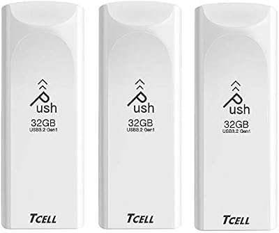 Tcell Push 32GB USB 3.2 Gen 1 Flash Drive 3 Pack White Retractable Memory Stick