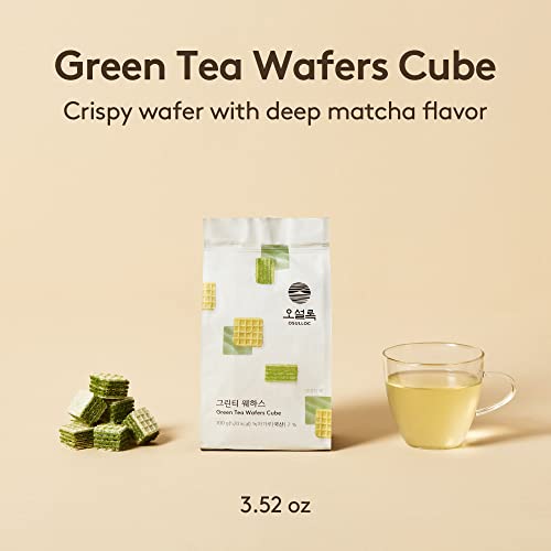 OSULLOC Green Tea Wafers Cookies (3.52oz, 100g) Korean Matcha Flavored Snacks Asian Snacks