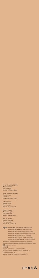 HOSSIAN Wooden Dowel Rods Birch Wood Sticks Crafts 1/4" x 10" Unfinished Round view 8