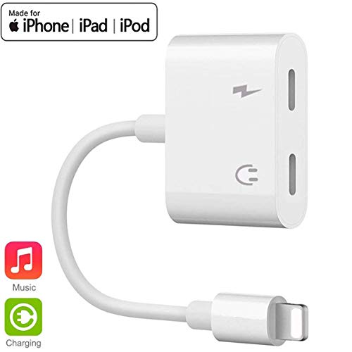 Headphone Adapter for iPhone 8 Adapter AUX Audio Jack Charge Adapter Car Charger [Audio+Charge+Call+Volume Control ] Dual Earphone Cable Converter Compatible for iPhone 7/7 Plus/X/XS Support All iOS