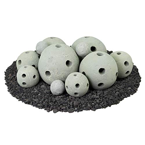 Hollow Ceramic Fire Balls | Mixed Set of 13 | Modern Accessory for Indoor and Outdoor Fire Pits or Fireplaces - Brushed Concrete Look | Pewter Gray