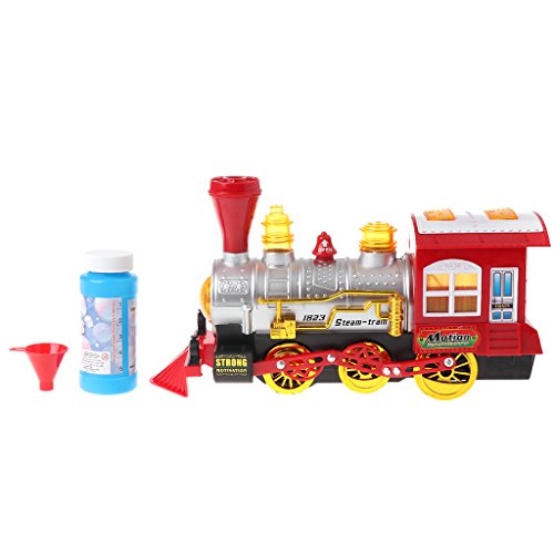 CHONE Electric Bubble Blowing Toy with Light and Music, Train Shape Battery Powered Locomotive Engine Bubble Blowing Machine With 5 Ounce Bubble Solution and Funnel, 3 x AA batteries(not included)