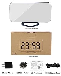 Digital Alarm Clock, Large Mirrored LED
