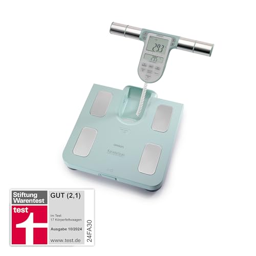 OMRON BF511 Personenwaage: Körperfettwaage mit Körperfett und Muskelmasse - 8-Sensoren mit Hand zu Fuß Messung, bis 150 kg, für Erwachsene und Kinder ab 6 Jahren.