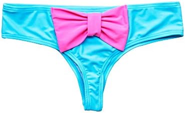 Hot Sexy Women Brazilian back Bow Cheeky Bikini Bottoms (Medium, Blue(pink back bow))