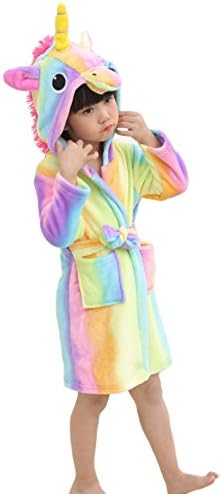XINNE Toddlers Kids Unicorn Hooded Bathrobe Flannel Robes Pajamas Sleepwear Dressing Gown Size 140 Multicoloured