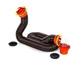 Camco RhinoFLEX 15ft RV Sewer Hose Kit, Includes Swivel Fitting and Translucent Elbow with 4-In-1 Dump Station Fitting, Storage Caps Included - 39761