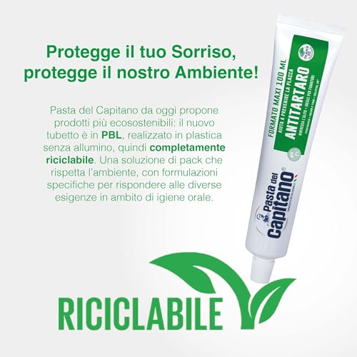 Pasta del Capitano, Organic Anti-artartar Toothpaste, Gives Freshness and Refreshes Breath, Ideal for Smokers, Helps Prevent Plaque, 100% Made in Italy, 100 ml Tube