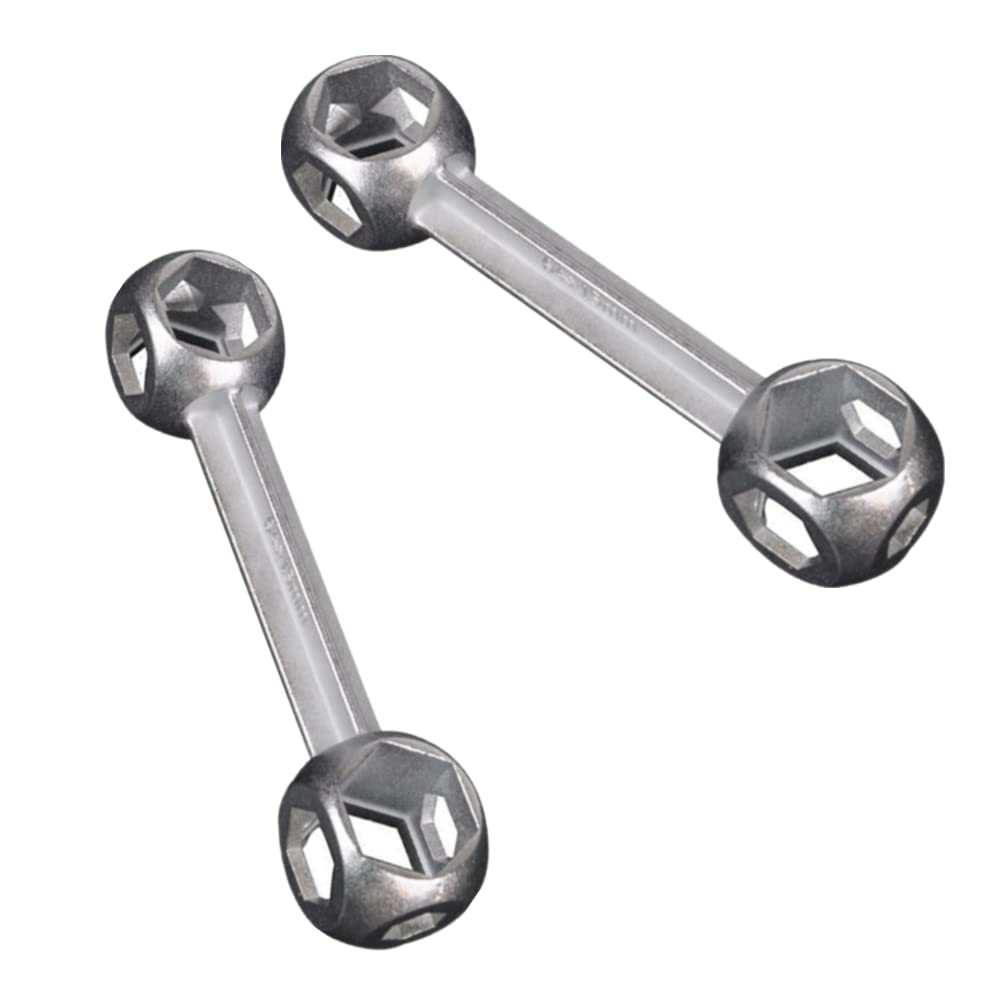 CaiHuaEr Dumbell Spanner, 2 Pcs Hexagon Hole Spanner Dumbbell Type Bike Spanner Bicycle Repair Tool for Biking Cycling Mountain Bike MTB BMX, 6mm - 15mm, Silver