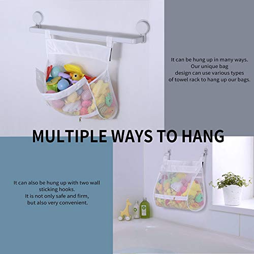 Tenrai Clever Zippered Mesh Bath Toy Organizer, Multiple Ways to Hang, Extra Large Opening Bathroom Toy Holder, Large Capacity Multi Use Bathtub Toy Storage Bag（1 Large, White）