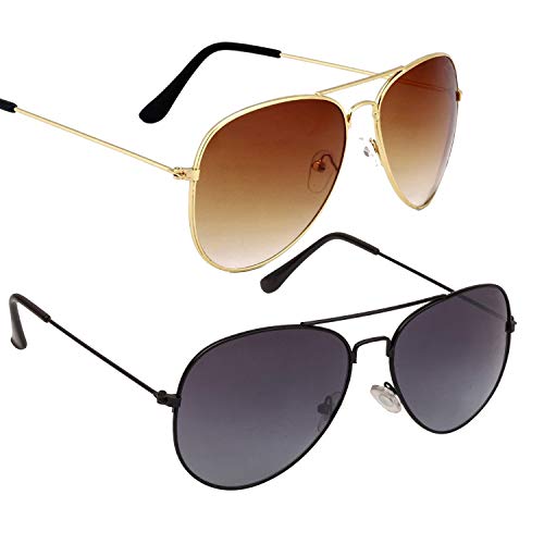 Dervin UV Protected Men’s and Women’s Aviator Sunglasses (53; Brown and Black) -Combo of 2