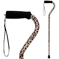 DMI Adjustable Designer Cane with Offset Handle and Strap, Leopard