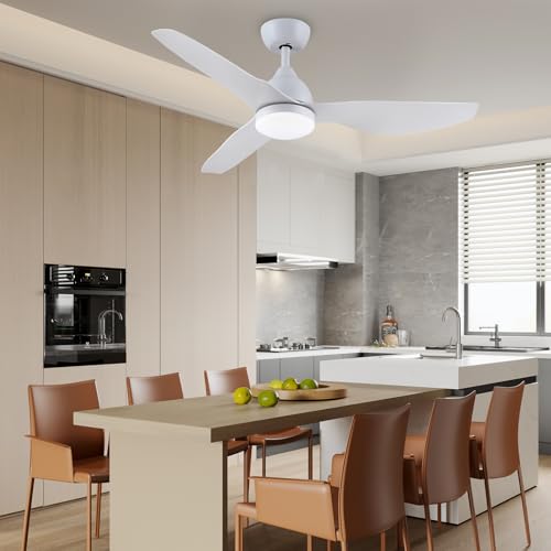 Newday 46”White Ceiling Fan with Light and Remote, LED Lamp Dimmable, Quiet Reversible DC, Sleep Mode, 3 Timer for Bedroom Living Room Kitchen Terrace Conservatory