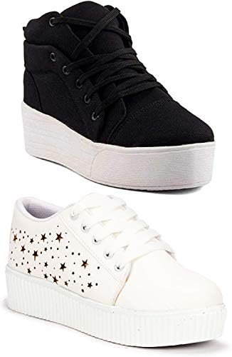Stylish Combo Pack of 2 Premium High Heel & Lazer Star Sneaker Shoes for Women