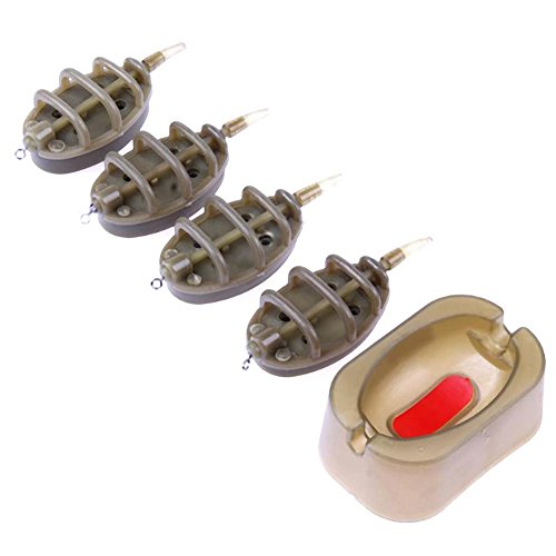 ZHUOTOP Plastic Feeder 4 Feeders Mould Set Carp Fishing Sinker Trough European Baiter Fishing Accessories 1# 15g+20g+25+35g