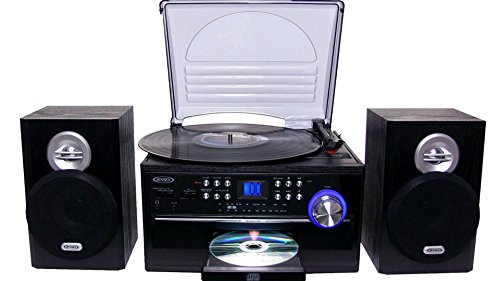 Jensen All-In-One Hi-Fi Stereo CD Player Turntable & Digital AM/FM Radio Tuner Tape Cassette Player Mega Bass Reflex Stereo Sound System
