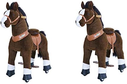 PonyCycle Official U Series Ride on Horse Toy Plush Walking Animal Dark Brown Horse Medium Size for Age 4-8 U421 (Pack of 2)