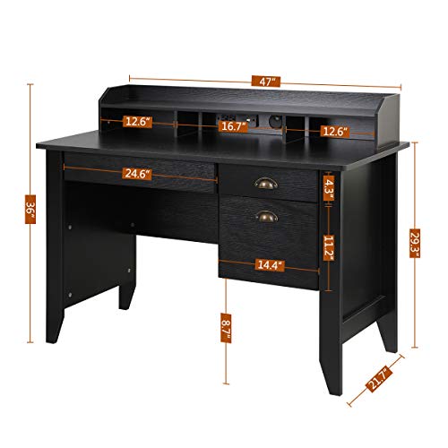 Executive Desk 47" Office Desk PC Laptop Home Office Study Writing Table with USB and Charger Hub