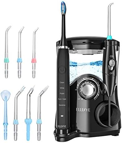 Water Flosser, ELLESYE 600ml Oral Irrigator & Electric Toothbrush with 7 Multifunctional Jet Tips, 3 Min Timer, Dental Water Flosser for Braces Care & Teeth Cleaning, Quiet Design Family