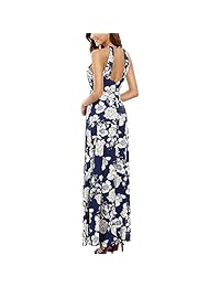 HOOYON Vestido largo para mujer Cuello halter Estampado floral Sin mangas Sin respaldo Playa Vestidos largos