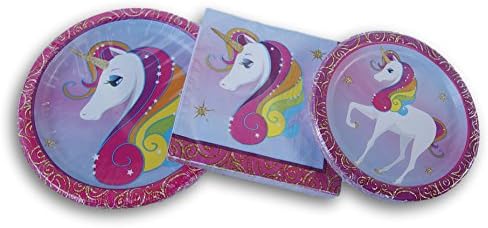 Rainbow Unicorn Party Supply Kit - Large Plates, Small Plates, and Napkins