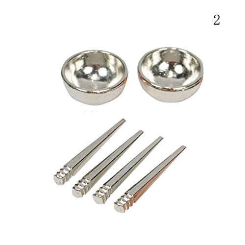 Zeroyoyo 1:12 Miniature Food Play House Mini Bowls and Chopsticks Dollhouse Kitchen Decoration Accessories Silvery - Thumbnail 7