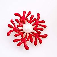 DOOLLAND Brooch Freshwater Coral Brooches Pins Red Floral-Style Corsage Wedding Bouquet Decor for Women