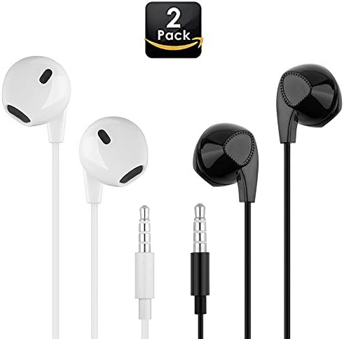 Wired Earbuds Bass Headphones Sweat Proof Earphones with Mic &amp; Remote Control for iPhone Samsung and more with 3.5MM plug (White X1/Black X1)