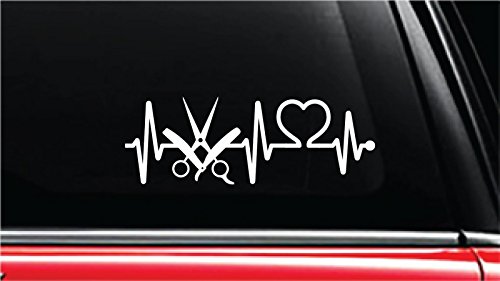 Hair Styling Tools Heartbeat Lifeline Vinyl Die-Cut Decal Sticker for Car, Truck, Notebook, Laptop, Computer or Window (8", White)