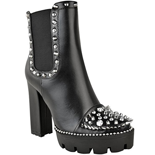Fashion Thirsty Womens High Block Heel Studded Spike Ankle Boots Goth Punk Clubbing Size 8