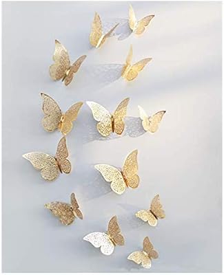 Golden 12pcs 3d Hollow Butterfly Wall Sticker For Home Decor Diy Butterflies Fridge Stickers Room Decoration Party Wedding Decor Buy Online At Best Price In Uae Amazon Ae
