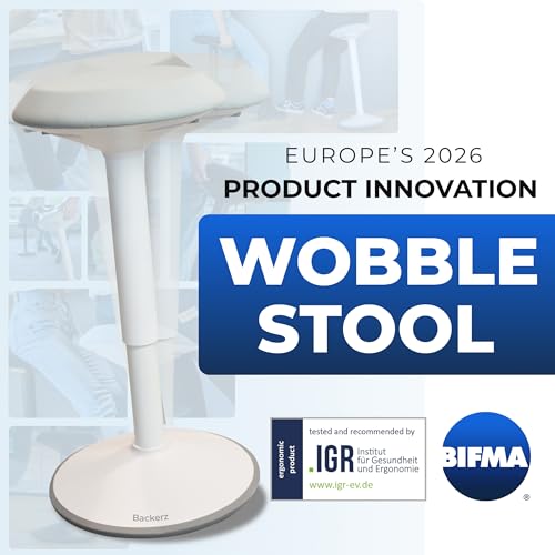 Backerz Standing Desk Stool Chair, Height Adjustable Stool 21-31 inch for Office and Classroom, Swivel Stool, Anti-Slip Bottom Ergonomic Wobble Stool with Rocking Motion, Black