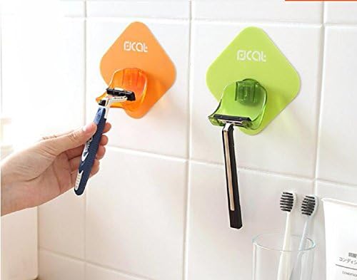 Bathroom Design Reusable Wall-mounted Shaver holder PC plastic Razor Storage Rack Hangers Towel wall stickers bathroom accessories Green Color