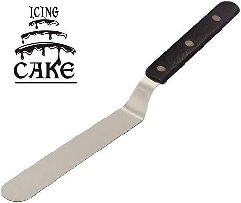 Metal Offset Spatula Angled Spatula Frosting Knife - Ideal Frosting Spatula for all of your Frosting Recipes. Stainless Steel Blade with Real Wood Handle.