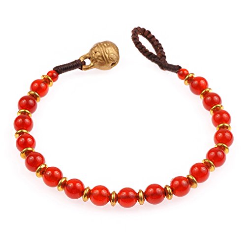 Brass and genuine red carnelian gemstones beaded bracelet