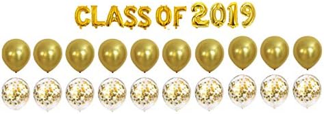 2019 Graduation Balloons-16Inch Class of 2019 Foil Balloons with Blue Latex Balloons/Confetti Balloons-Pack of 24,for Class of 2019 Graduation Decorations (Gold)