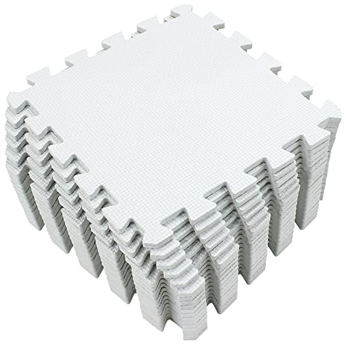 Yostrong® 18 Tiles Interlocking Puzzle Foam Baby Play Mat for Playing - EVA Babies Crawling Mat | Rubber Floor Work Out Mats for Home Gym. White. YOC-Ab18N