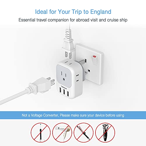 US to UK Plug Adapter, TESSAN Type G Ireland Travel Adapter with 4