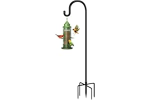 Funtife 76 in Outdoor Shepherd Hooks for Hanging Plants, Garden Adjustable Heavy Duty Hummingbird Feeder Pole Stand Hanger with Stand for Solar Lantern Flower Baskets Wind Chimes, Black 1 Pack